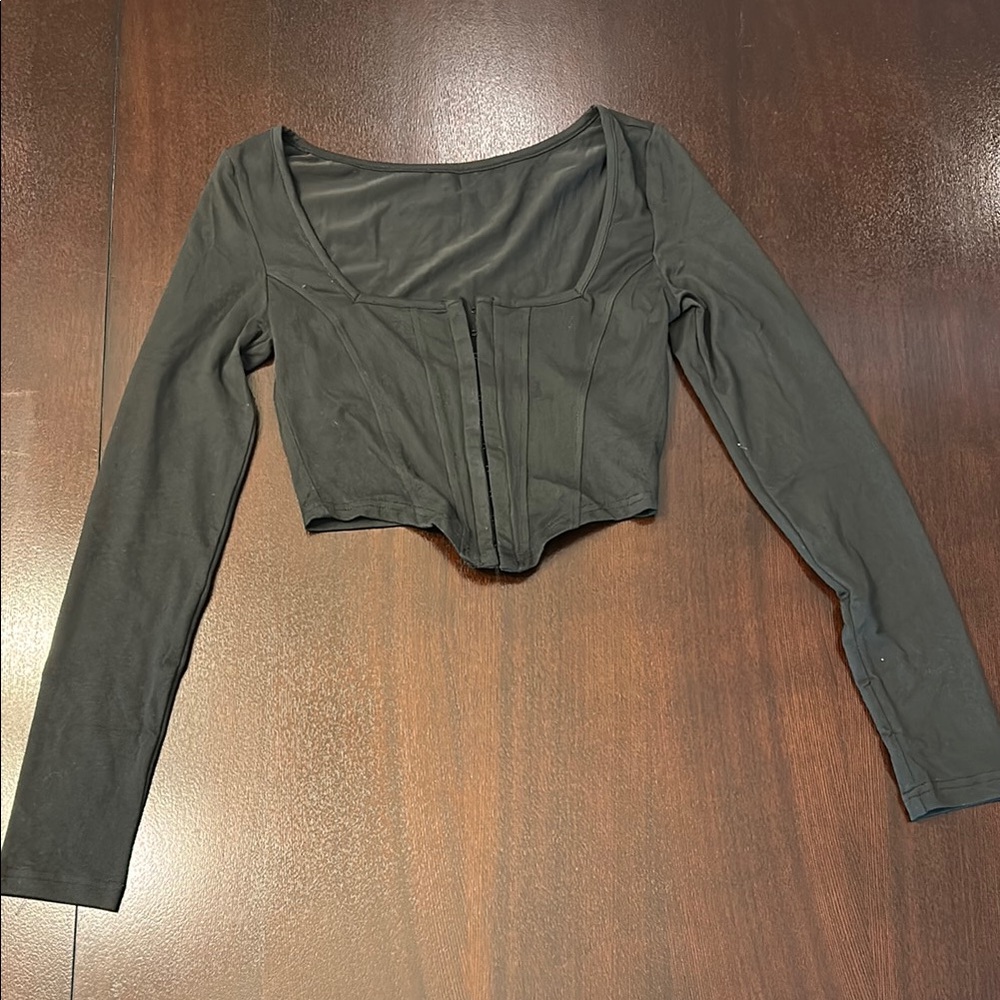 Fashion Nova Black Long Sleeve Fitted Crop shirt